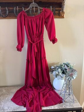 Baltic Born Burgundy Off-Shoulder Maxi Dress with Waist Tie